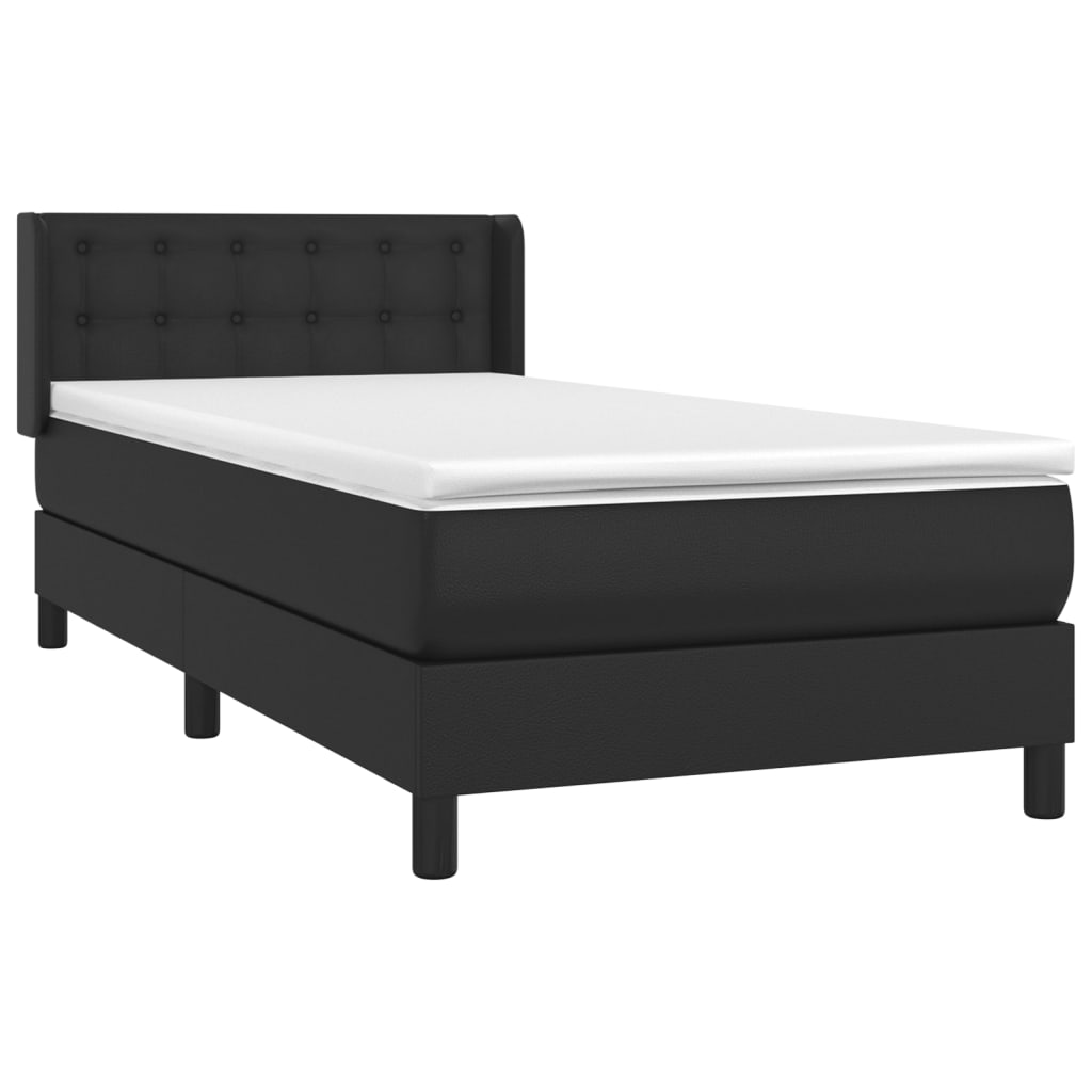 vidaXL Κρεβάτι Boxspring με Στρώμα Μαύρο 100x200εκ.από Συνθετικό Δέρμα