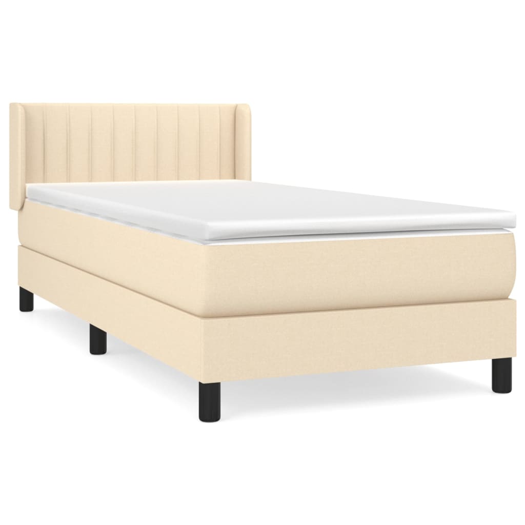 vidaXL Κρεβάτι Boxspring με Στρώμα Κρεμ 90x190 εκ.Υφασμάτινο