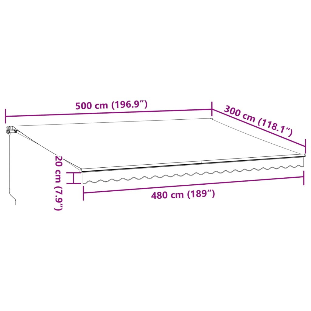 vidaXL Τέντα Πτυσσόμενη Χειροκίνητη με LED Ανθρακί / Λευκή 500x300 εκ.