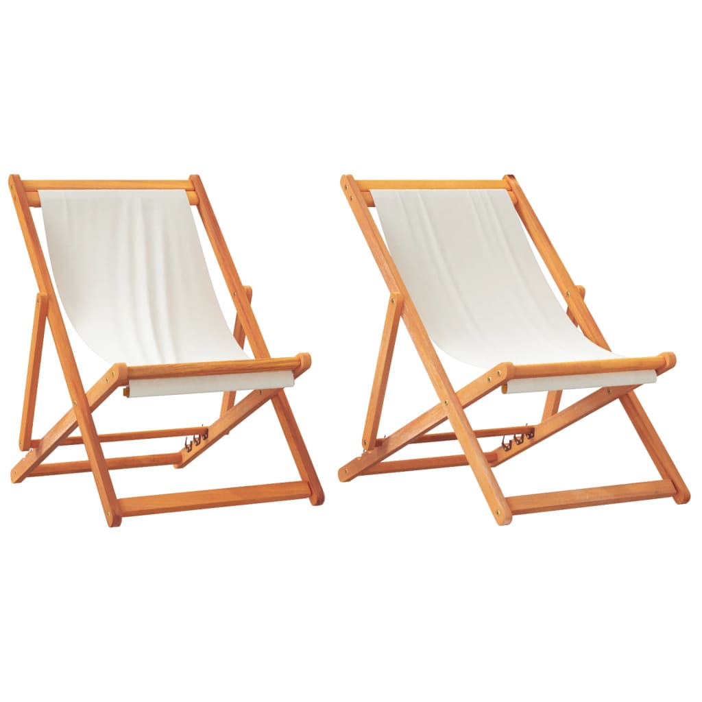 vidaXL Καρέκλες Παραλίας Πτυσσόμενες 2 τεμ. Κρεμ Λευκό Υφασμάτινες