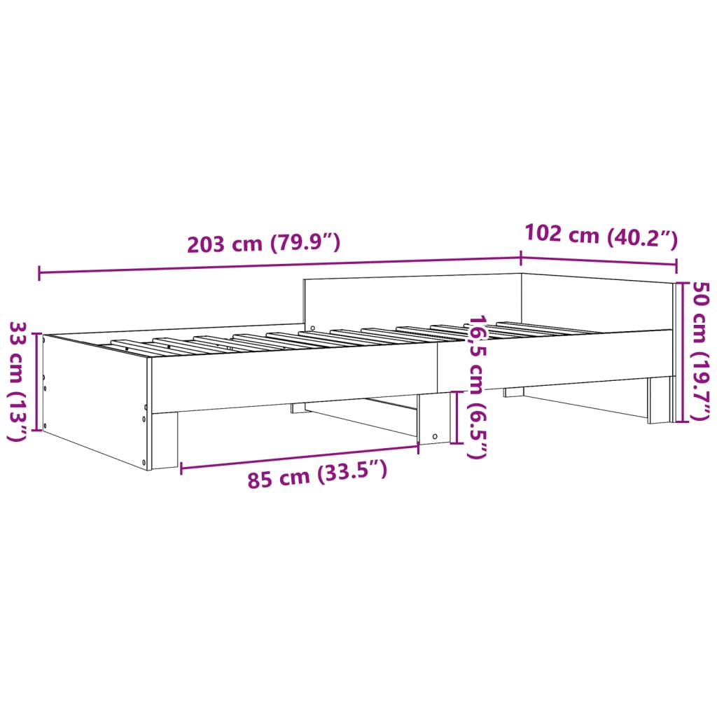 vidaXL Πλαίσιο Κρεβατιού Καπνιστή Δρυς 100x200 εκ. Επεξεργασμένο Ξύλο