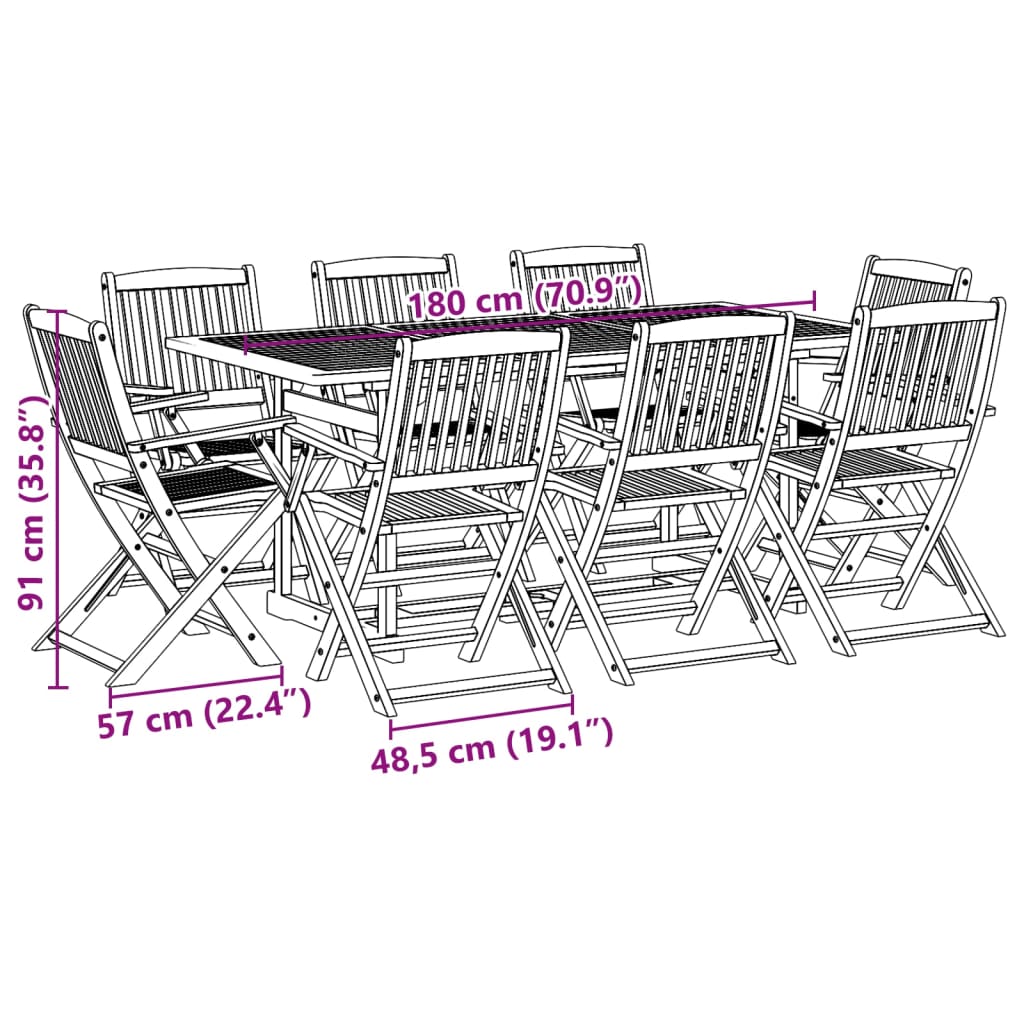 vidaXL Σετ Τραπεζαρίας Κήπου 9 Τεμαχίων 180x90x75 εκ. Μασίφ Ακακία