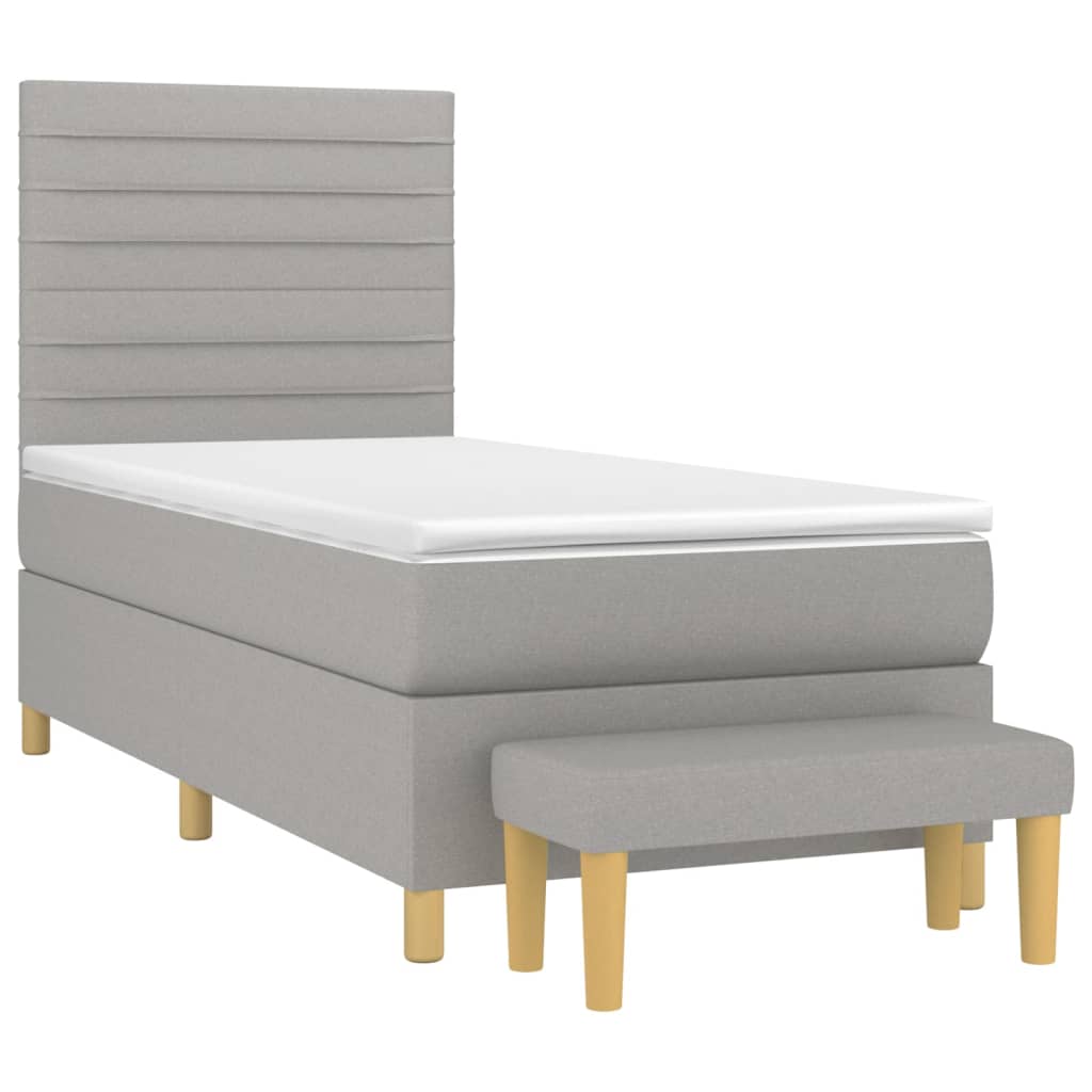 vidaXL Κρεβάτι Boxspring με Στρώμα Ανοιχτό Γκρι 90x190 εκ. Υφασμάτινο