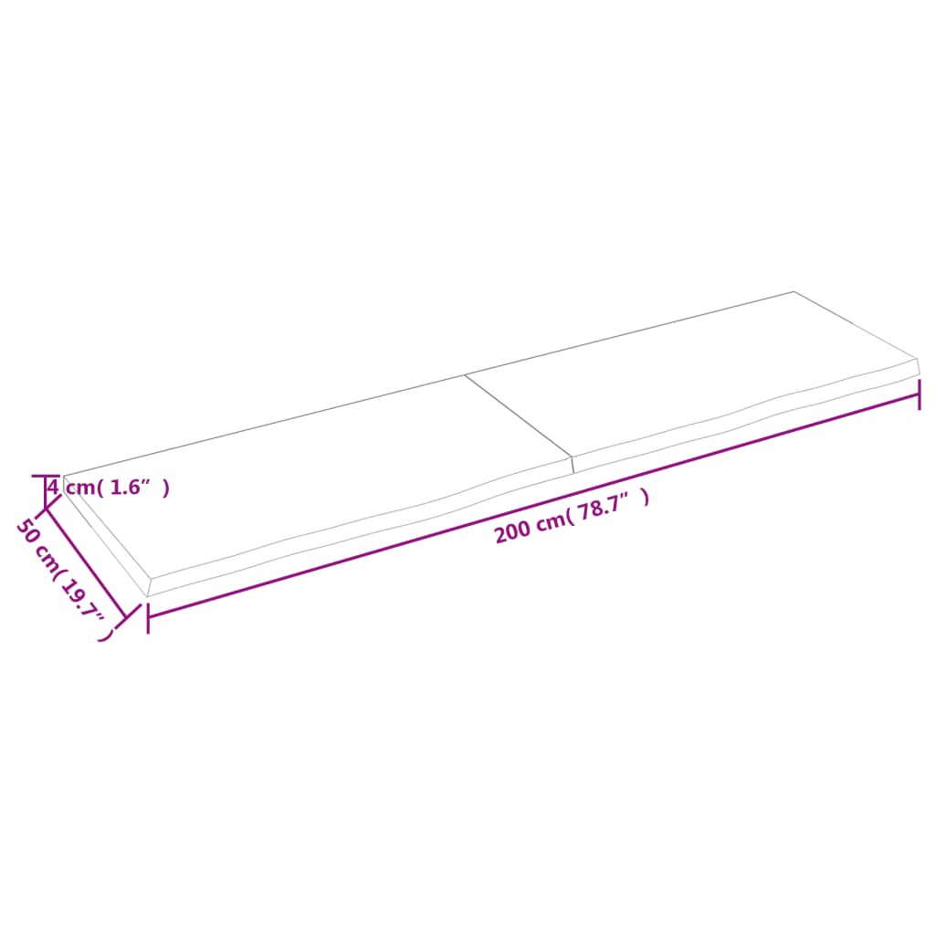 vidaXL Πάγκος Μπάνιου 200x50x(2-4) εκ. από Ακατέργαστο Μασίφ Ξύλο