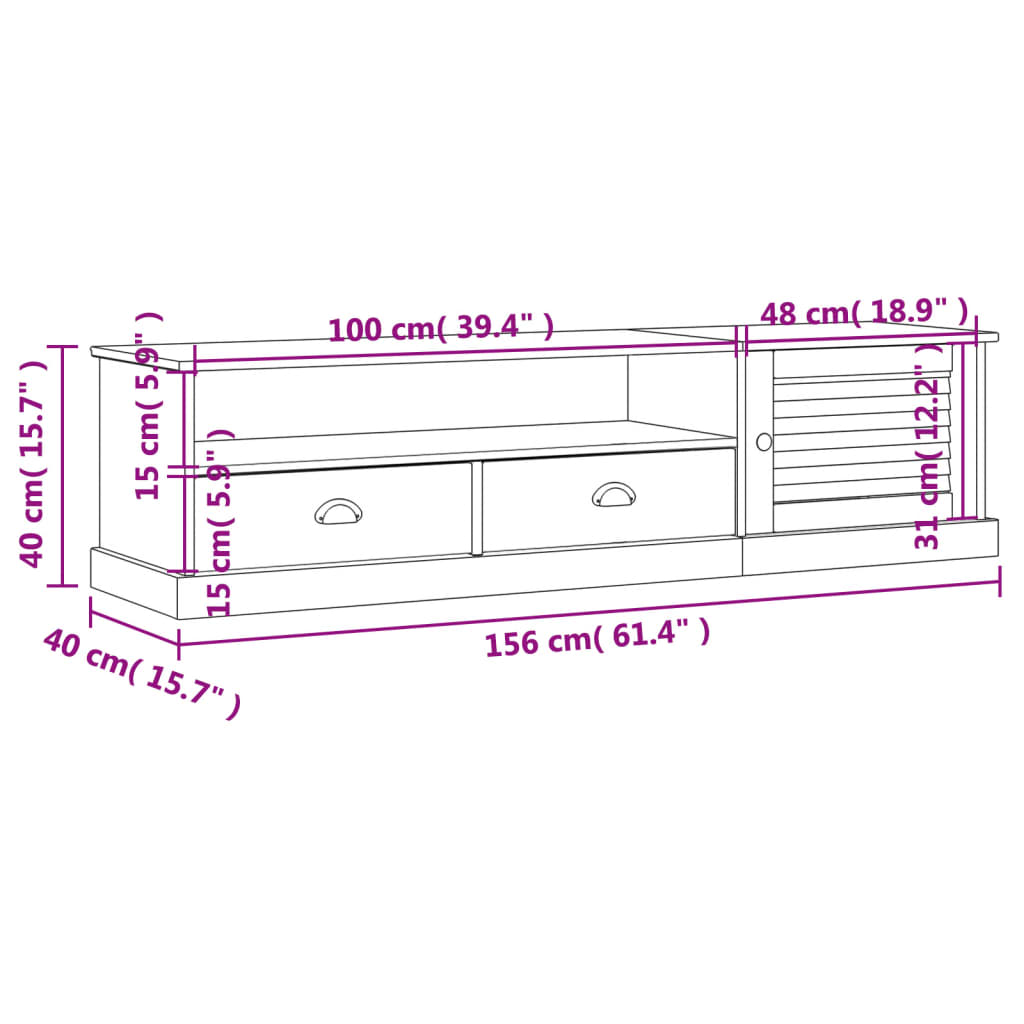 vidaXL Έπιπλο Τηλεόρασης VIGO 156 x 40 x 40 εκ. από Μασίφ Ξύλο Πεύκου