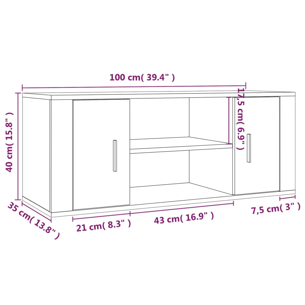 vidaXL Έπιπλο Τηλεόρασης Μαύρο 100 x 35 x 40 εκ. Επεξ. Ξύλο