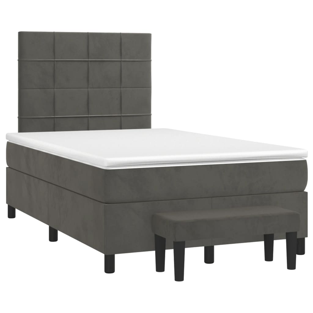 vidaXL Κρεβάτι Boxspring με Στρώμα Σκούρο Γκρι 120x190 εκ. Βελούδινο