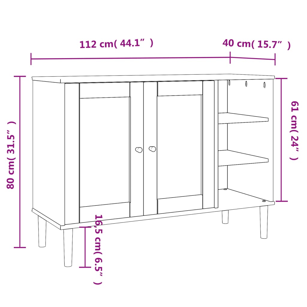 vidaXL Μπουφές SENJA Καφέ / Ρατάν 112 x 40 x 80 εκ. Μασίφ Ξύλο Πεύκου