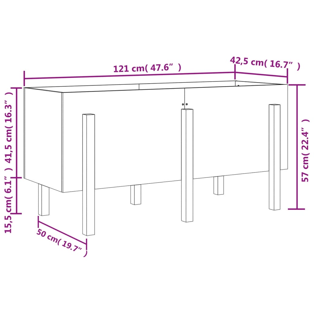 vidaXL Ζαρντινιέρα Υπερυψωμένη Μελί 121 x 50 x 57 εκ. από Μασίφ Πεύκο