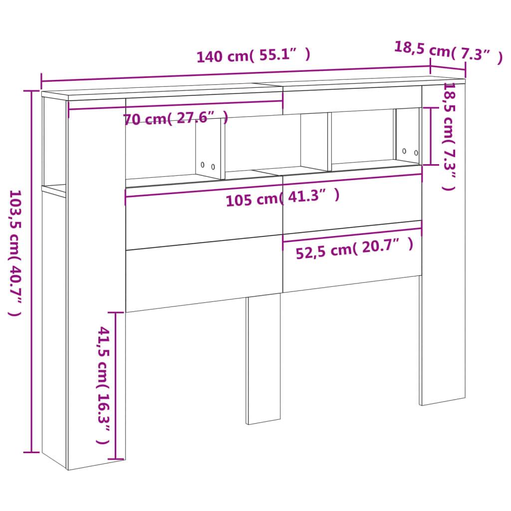 vidaXL Κεφαλάρι με LED Καφέ Δρυς 140 x 18,5 x 103,5 εκ. Επεξεργ. Ξύλο