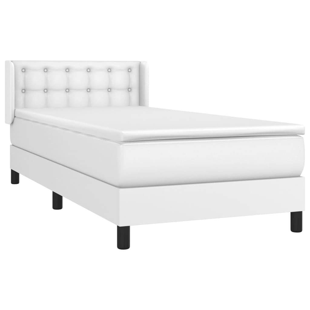 vidaXL Κρεβάτι Boxspring με Στρώμα Λευκό 90x200εκ. από Συνθετικό Δέρμα