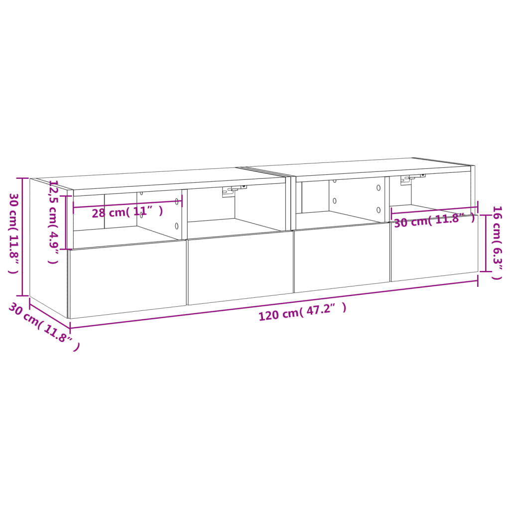 vidaXL Ντουλάπι Τοίχου Τηλεόρασης Sonoma Δρυς 60x30x30εκ. Επεξ. Ξύλο