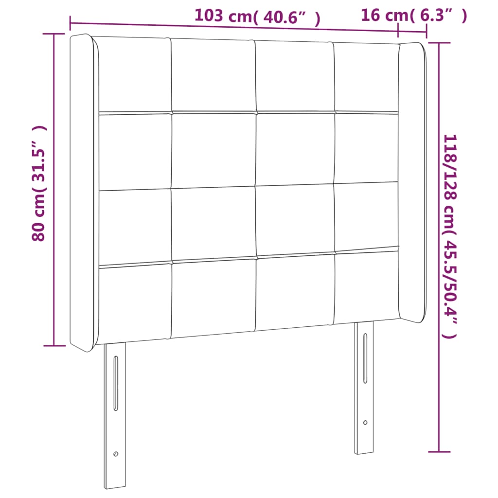 vidaXL Κεφαλάρι Κρεβατιού LED Μαύρο 103x16x118/128 εκ. Υφασμάτινο