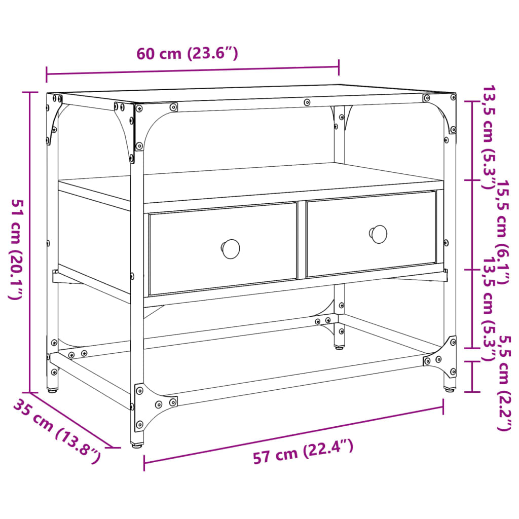 vidaXL Έπιπλο Τηλεόρασης Γυάλ Επιφάνεια Γκρι Sonoma 60x35x51εκ Επ Ξύλο