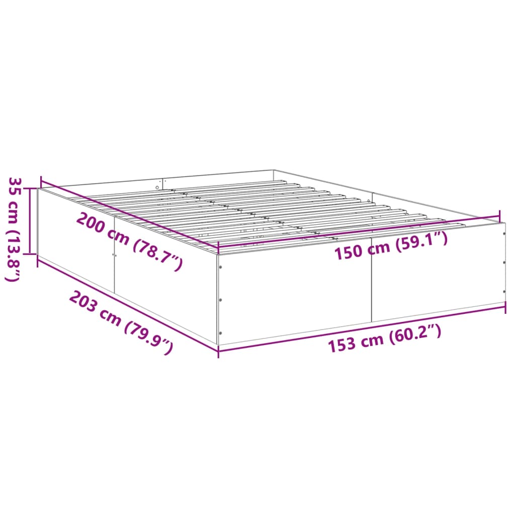 vidaXL Πλαίσιο Κρεβατιού Καφέ Δρυς 150x200 εκ. Επεξεργασμένο Ξύλο