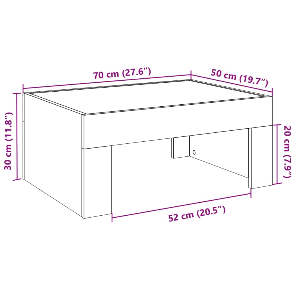 vidaXL Τραπεζάκι Σαλονιού Άπειρο Φως LED Sonoma Δρυς 70x50x30 εκ.