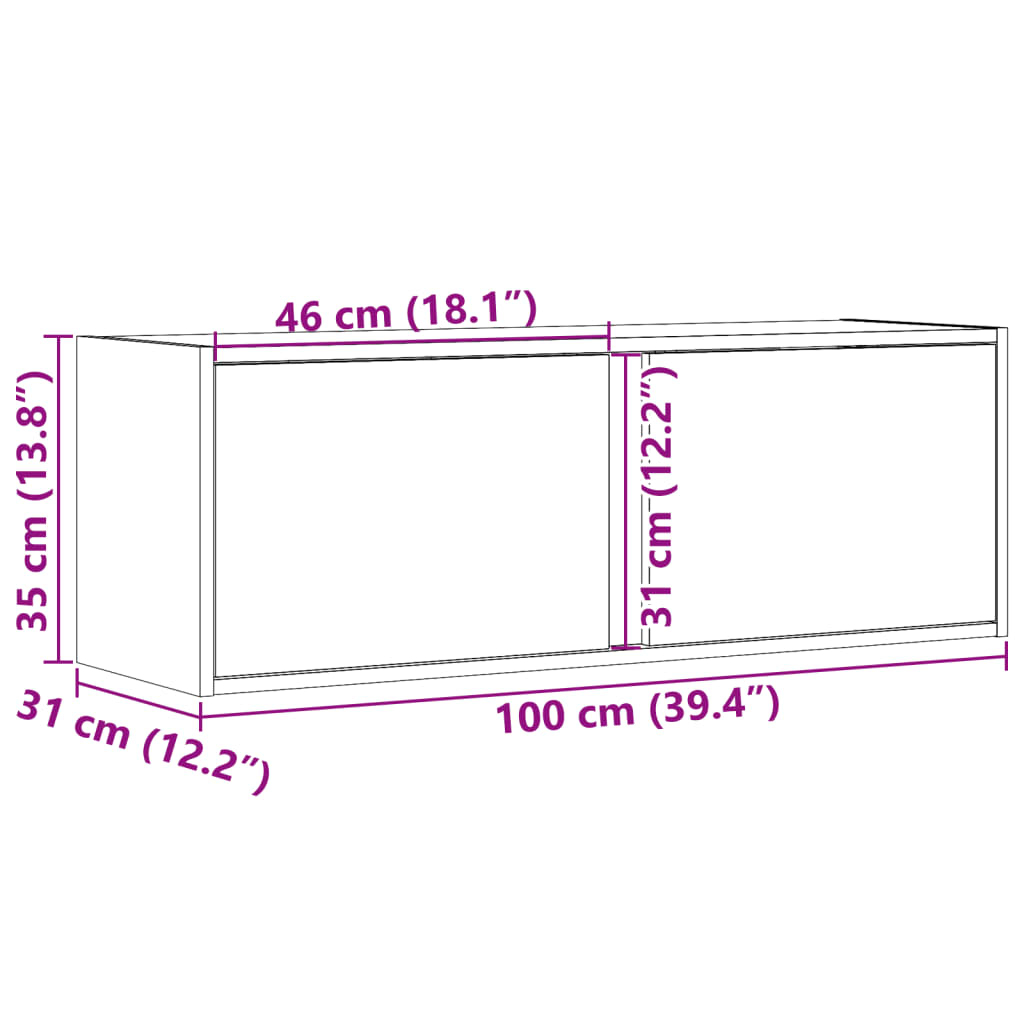 vidaXL Έπιπλο Τοίχου Τηλεόρασης με LED Γκρι Sonoma 100x31x35 εκ.