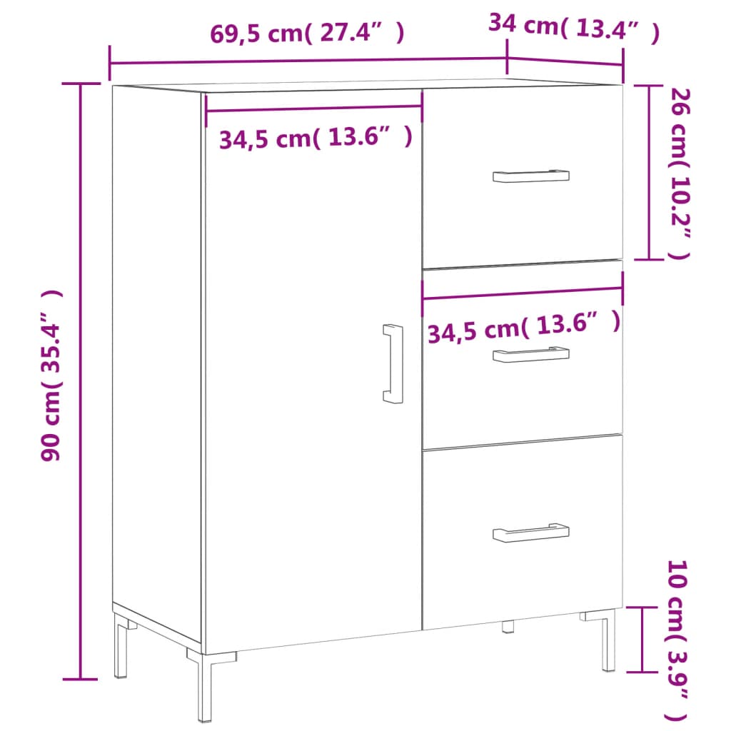 vidaXL Ντουλάπι Καφέ Δρυς 69,5 x 34 x 90 εκ. Επεξεργασμένο Ξύλο