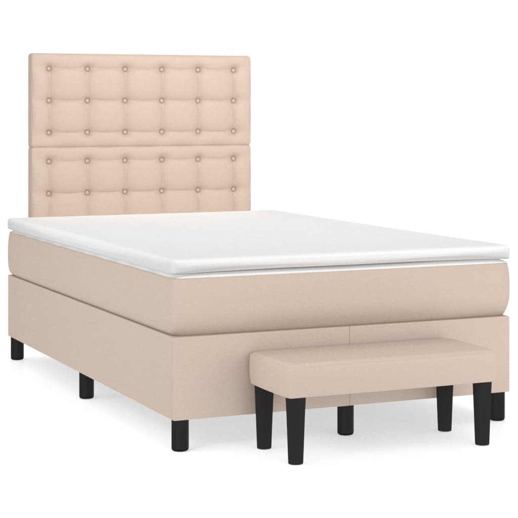 vidaXL Κρεβάτι Boxspring με Στρώμα Καπουτσίνο 120x200εκ.από Συνθ.Δέρμα