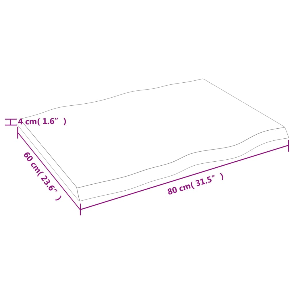 vidaXL Επιφ Τραπεζιού Αν Καφέ 80x60x(2-4)εκ. Ακατέργ. Μασίφ Ξύλο Δρυός