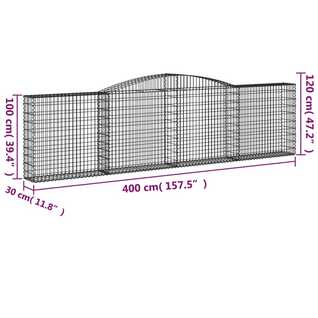 vidaXL Συρματοκιβώτια Τοξωτά 6 τεμ. 400x30x100/120 εκ. Γαλβαν. Ατσάλι