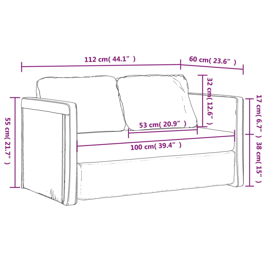 vidaXL Καναπές-Κρεβάτι Δαπέδου 2 σε 1 Μαύρος 112x174x55 εκ. Ύφασμα