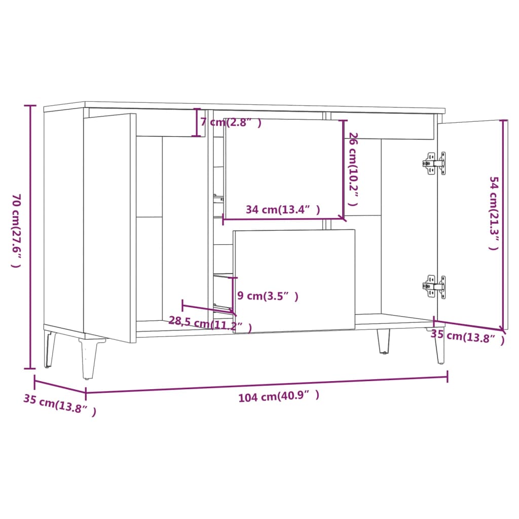 vidaXL Μπουφές Γκρι Sonoma 104 x 35 x 70 εκ. από Επεξεργασμένο Ξύλο