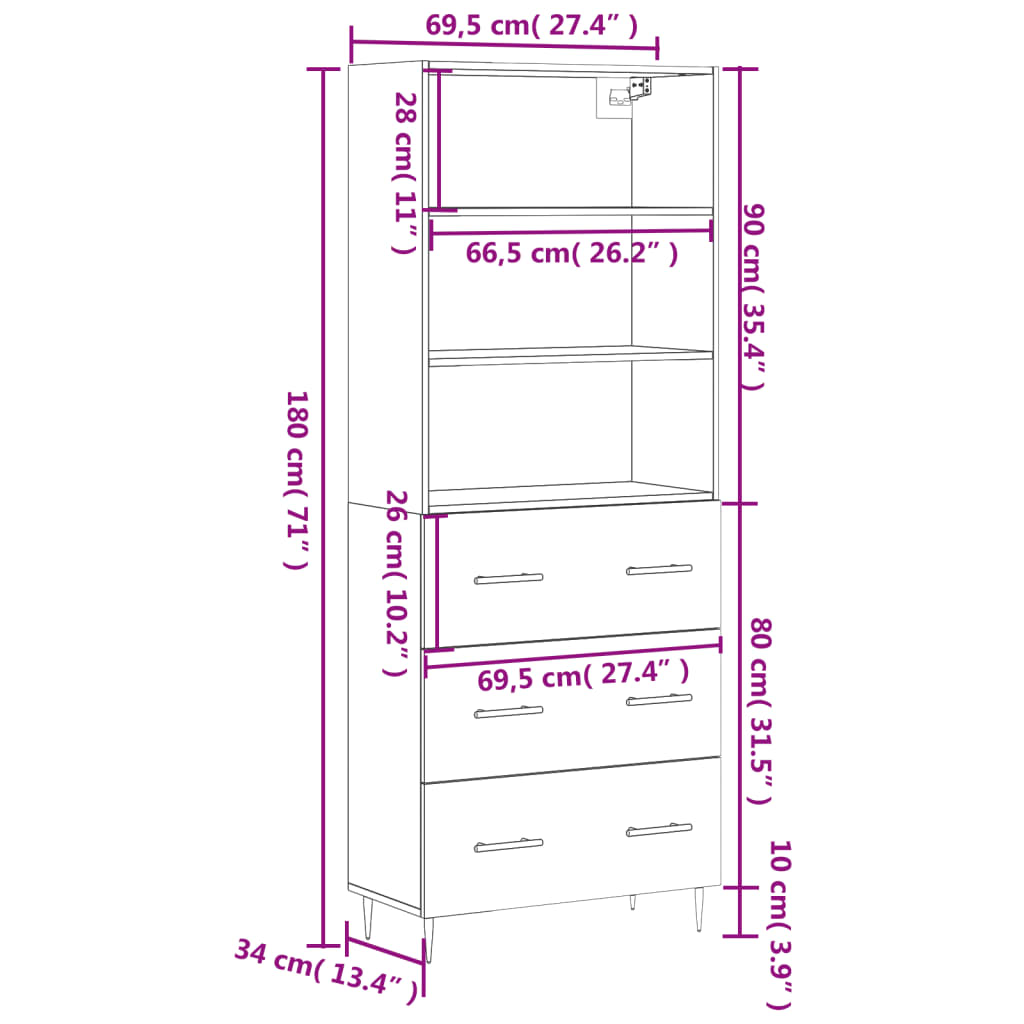 vidaXL Ντουλάπι Γκρι Σκυροδέματος 69,5x34x180 εκ. Επεξεργασμένο Ξύλο