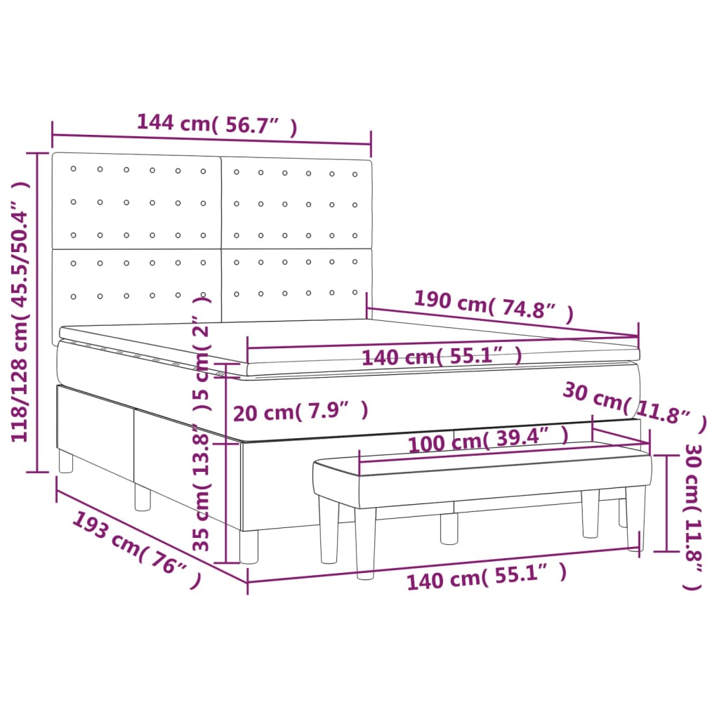 vidaXL Κρεβάτι Boxspring με Στρώμα Καπουτσίνο 140x190εκ.από Συνθ.Δέρμα