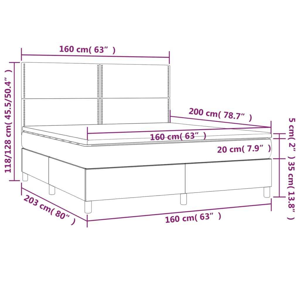 vidaXL Κρεβάτι Boxspring με Στρώμα & LED Μπλε 160x200 εκ. Υφασμάτινο