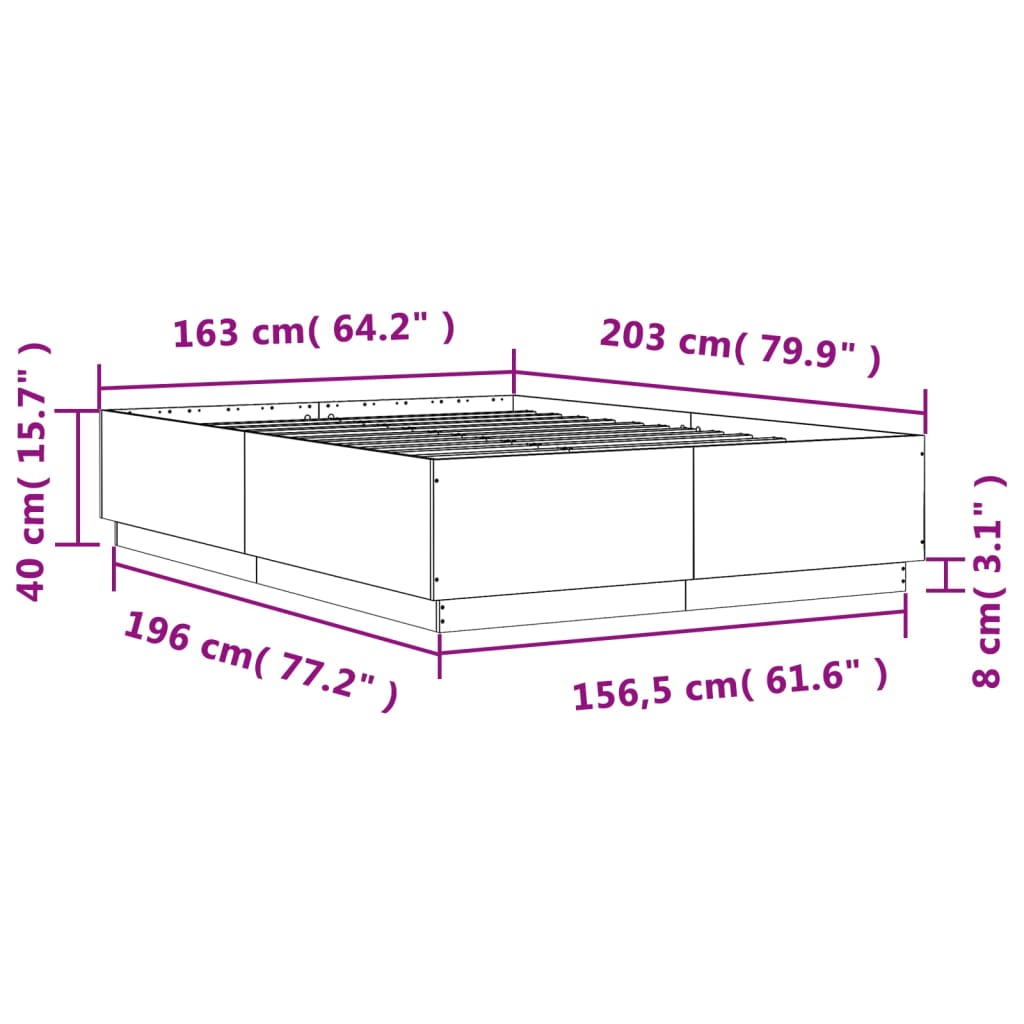 vidaXL Πλαίσιο Κρεβατιού με LED Sonoma Δρυς 160x200εκ. Επεξ. Ξύλο