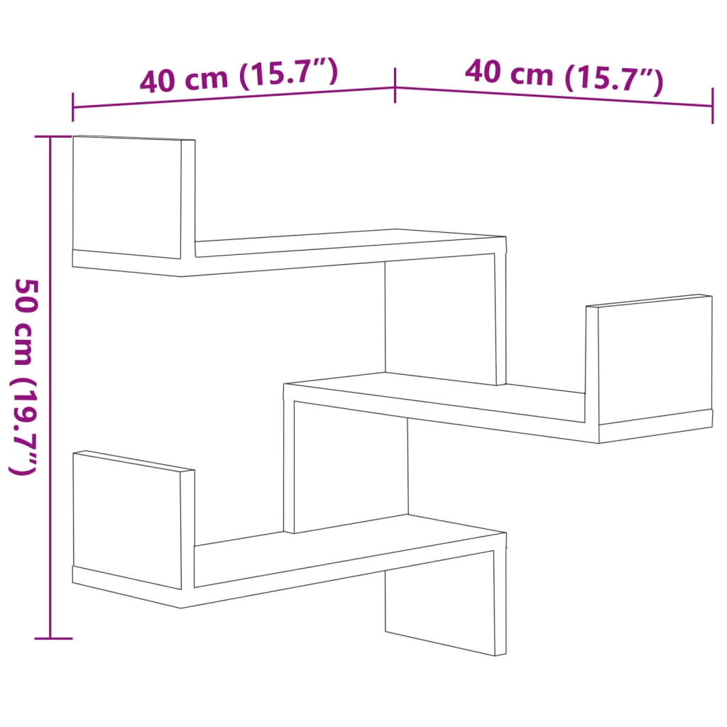 vidaXL Γωνιακές Ραφιέρες Τοίχου 2 τεμ. Μαύρες 40x40x50 εκ. Επεξ. Ξύλο