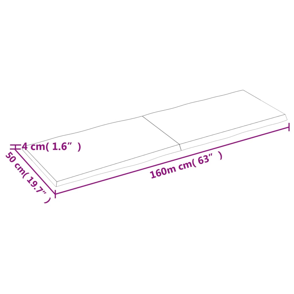 vidaXL Επιφ Τραπεζιού Αν Καφέ 160x50x(2-4)εκ.Ακατέργ. Μασίφ Ξύλο Δρυός