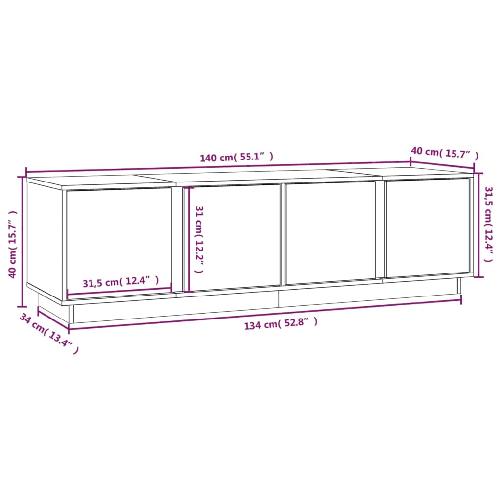 vidaXL Έπιπλο Τηλεόρασης Μαύρο 140 x 40 x 40 εκ. από Μασίφ Ξύλο Πεύκου