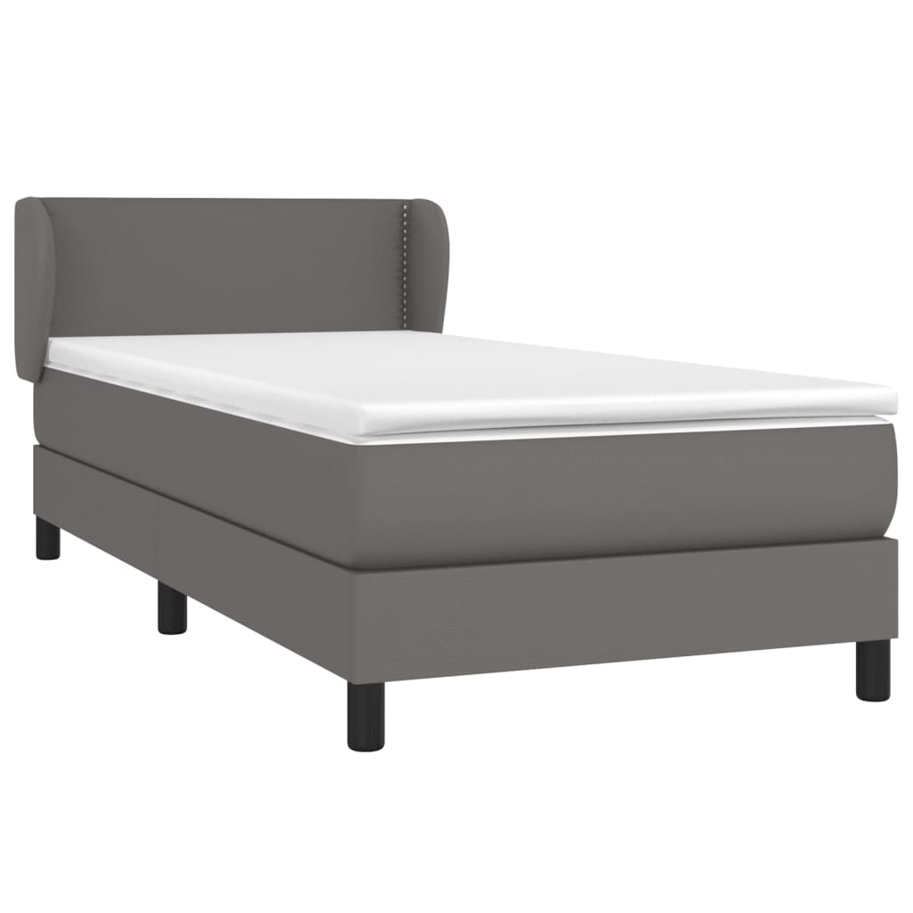 vidaXL Κρεβάτι Boxspring με Στρώμα Γκρι 90x190 εκ. από Συνθετικό Δέρμα