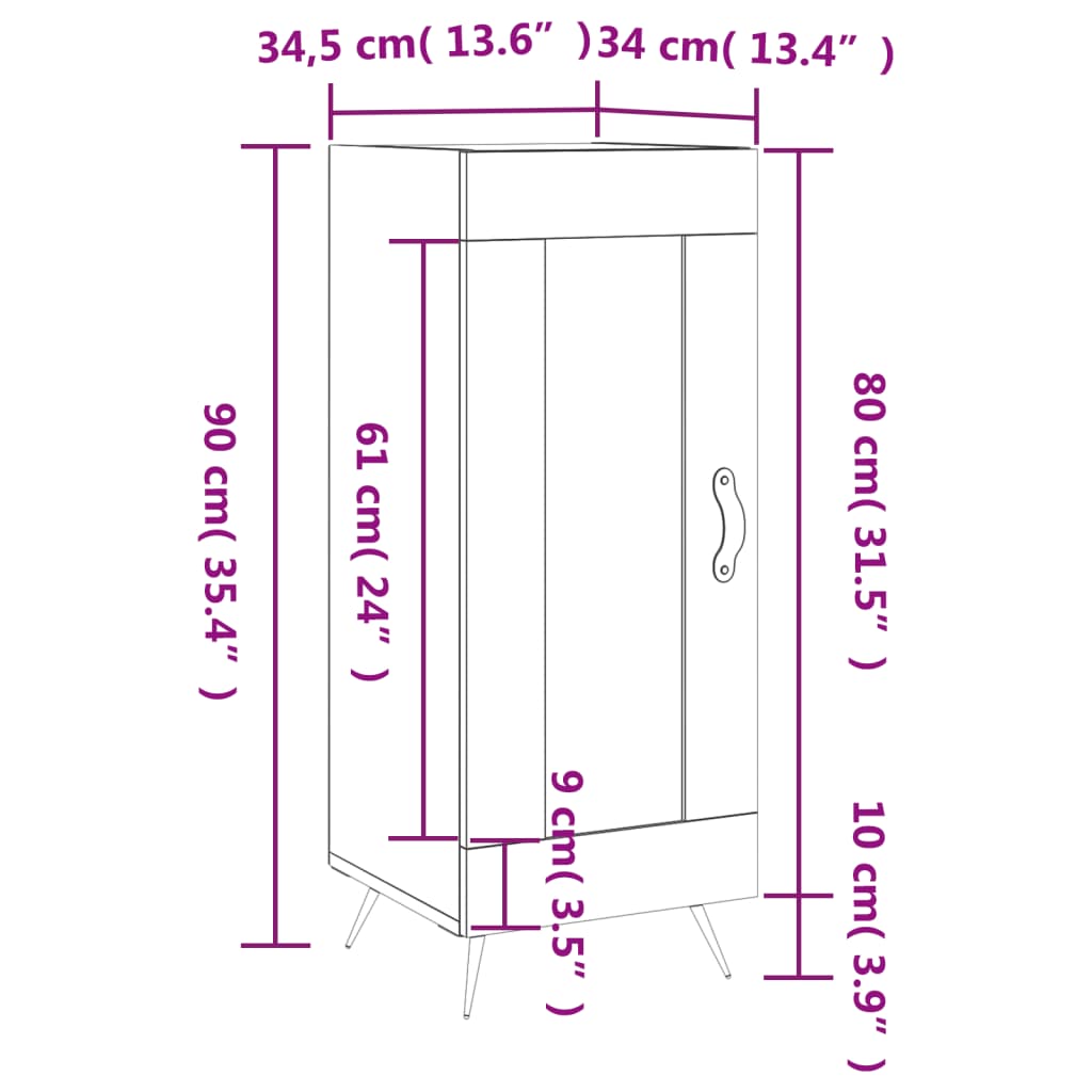 vidaXL Ντουλάπι Μαύρο 34,5 x 34 x 90 εκ. από Επεξεργασμένο Ξύλο