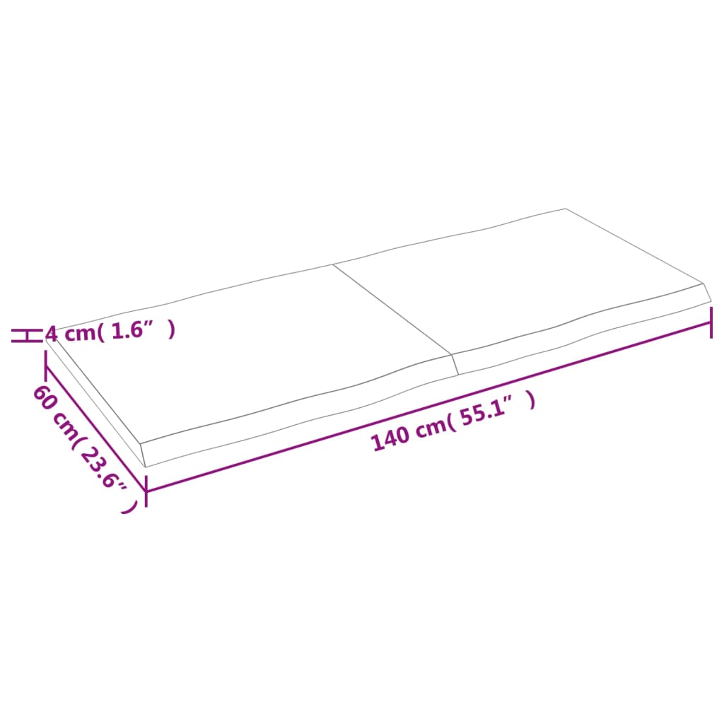 vidaXL Επιφ Τραπεζιού Αν Καφέ 140x60x(2-4)εκ.Ακατέργ. Μασίφ Ξύλο Δρυός