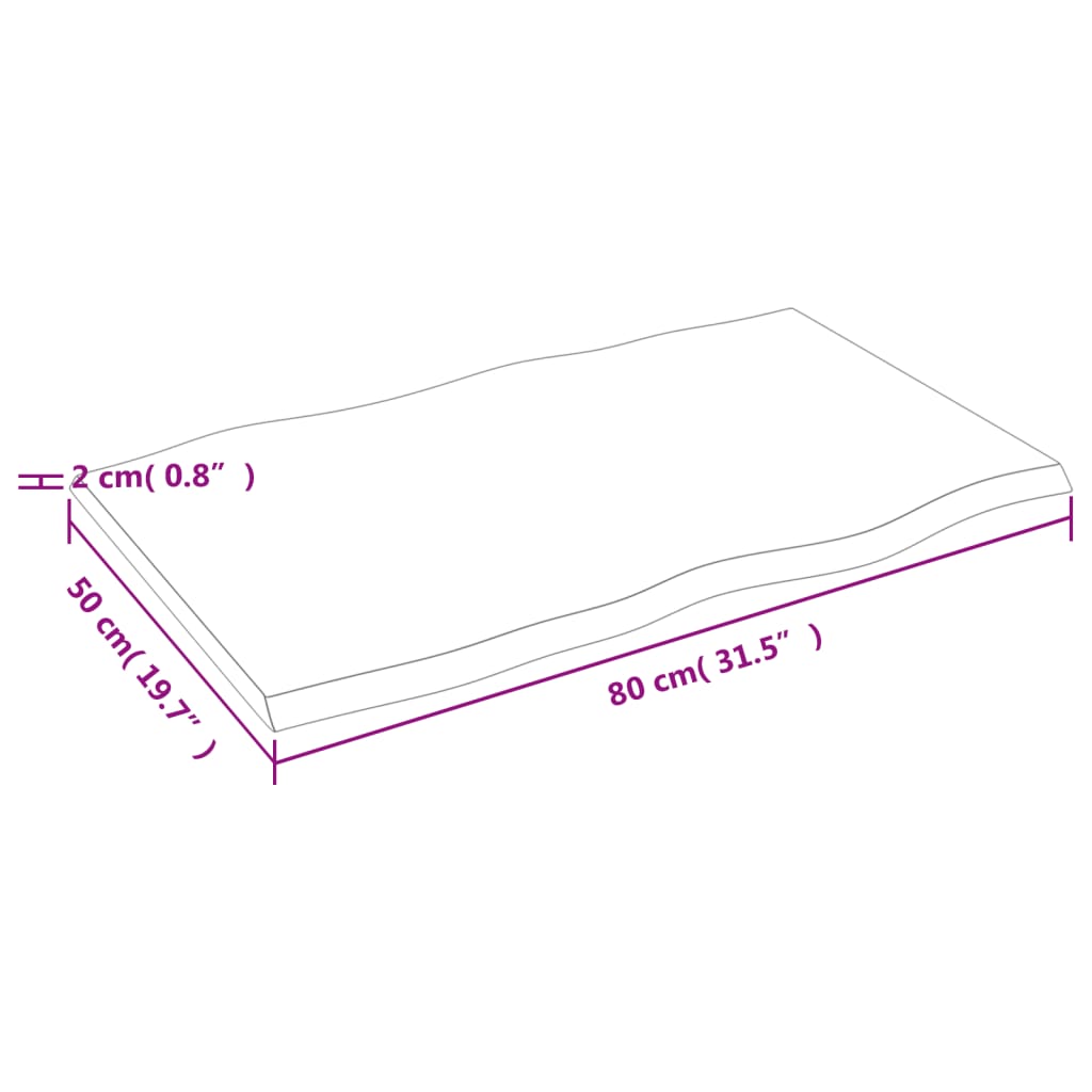 vidaXL Επιφάνεια Τραπεζιού 80x50x2εκ. Ακατ. Μασίφ Ξύλο Δρυός Live Edge