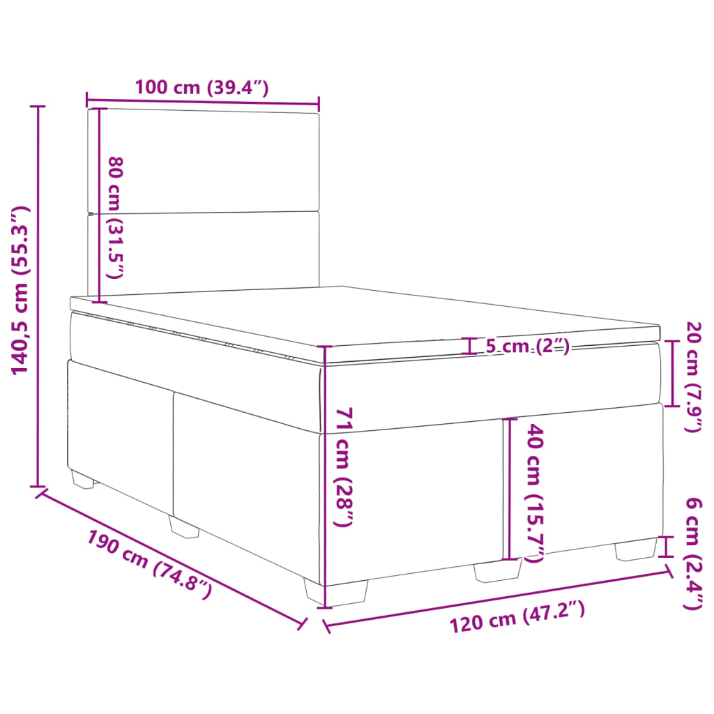 vidaXL Κρεβάτι Boxspring με Στρώμα Ανοιχτό Γκρι 120x190 εκ. Βελούδινο