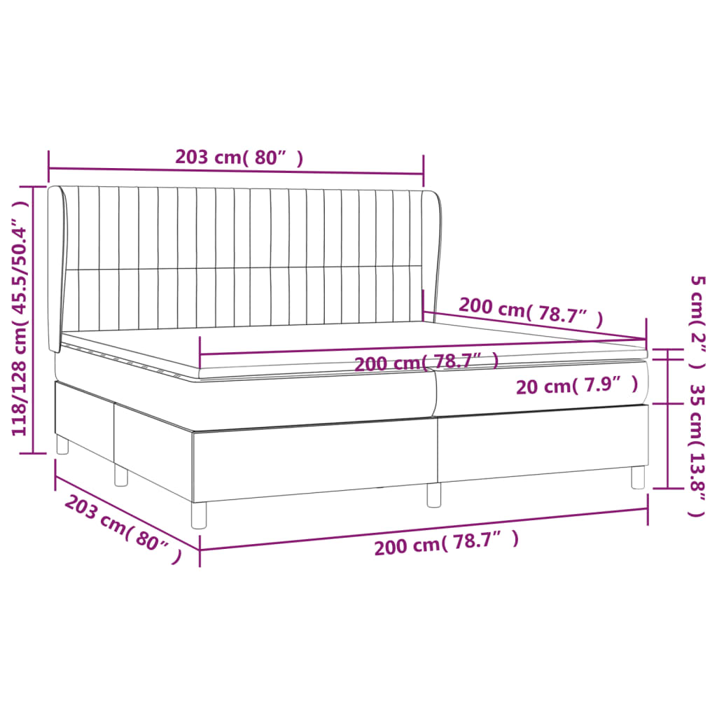 vidaXL Κρεβάτι Boxspring με Στρώμα Μαύρο 200x200 εκ. Υφασμάτινο