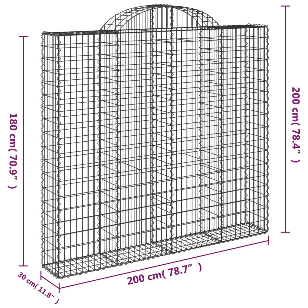 vidaXL Συρματοκιβώτια Τοξωτά 4 τεμ. 200x30x180/200 εκ. Γαλβαν. Ατσάλι