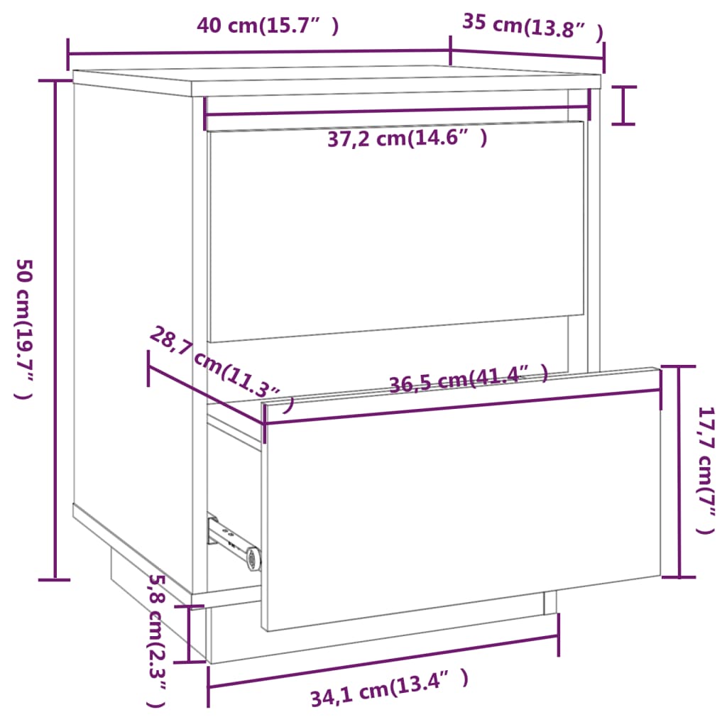 vidaXL Κομοδίνα 2 τεμ. Μαύρα 40 x 35 x 50 εκ. από Μασίφ Ξύλο Πεύκου