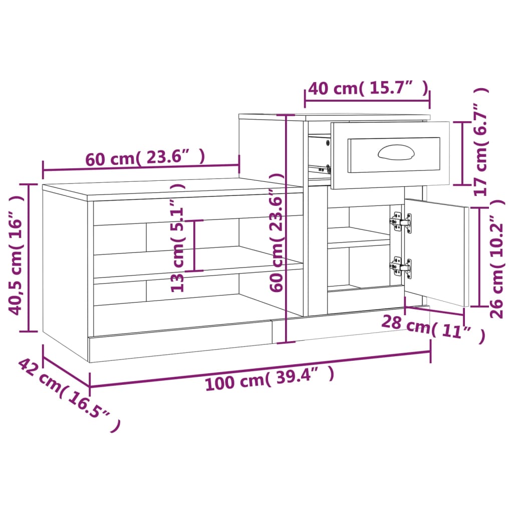 vidaXL Παπουτσοθήκη Γκρι Σκυροδέματος 100x42x60 εκ. Επεξεργασμένο Ξύλο