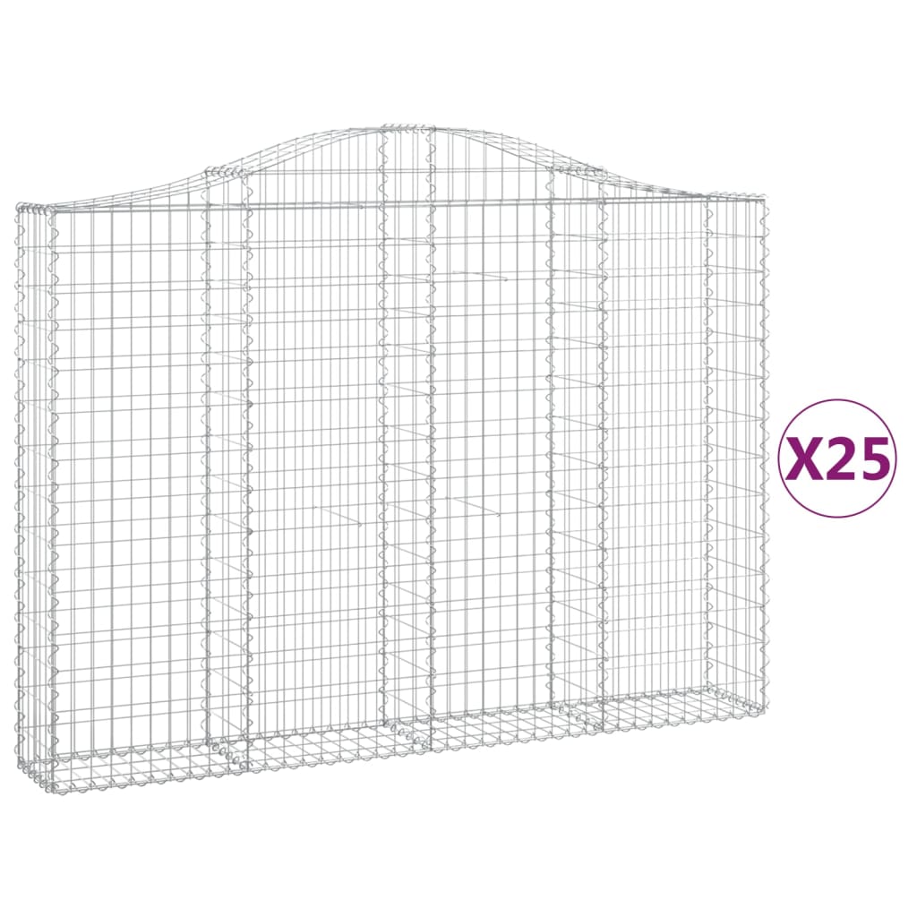 vidaXL Συρματοκιβώτια Τοξωτά 25 τεμ. 200x30x140/160 εκ. Γαλβαν. Ατσάλι