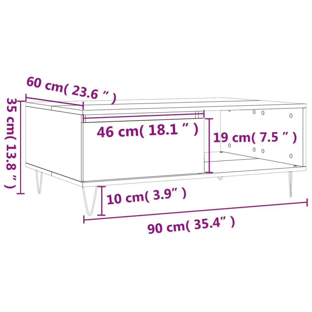 vidaXL Τραπεζάκι Σαλονιού Γκρι Sonoma 90x60x35 εκ. Επεξεργασμένο Ξύλο