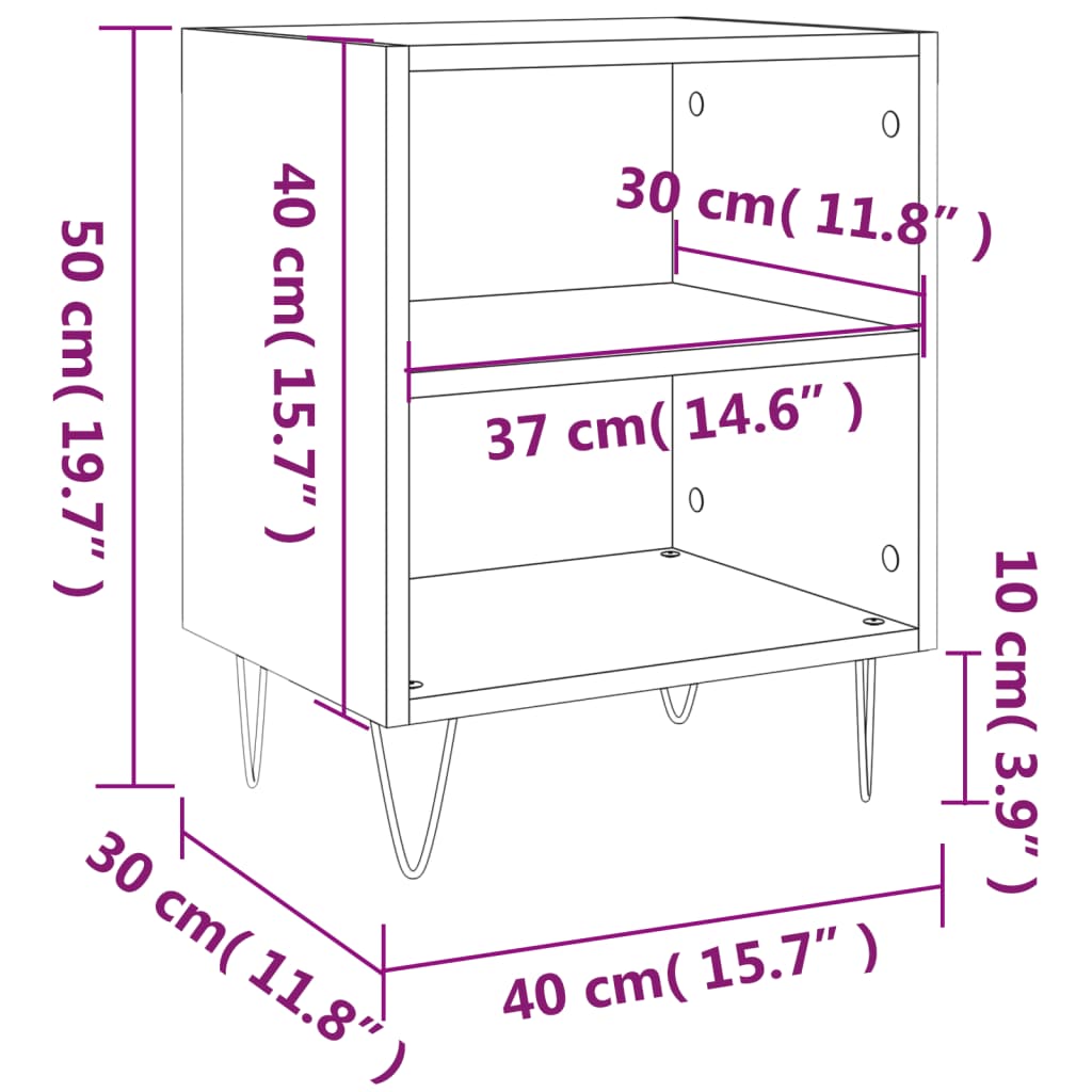 vidaXL Κομοδίνα 2 τεμ. Γκρι Σκυρ. 40x30x50 εκ. από Επεξεργασμένο Ξύλο