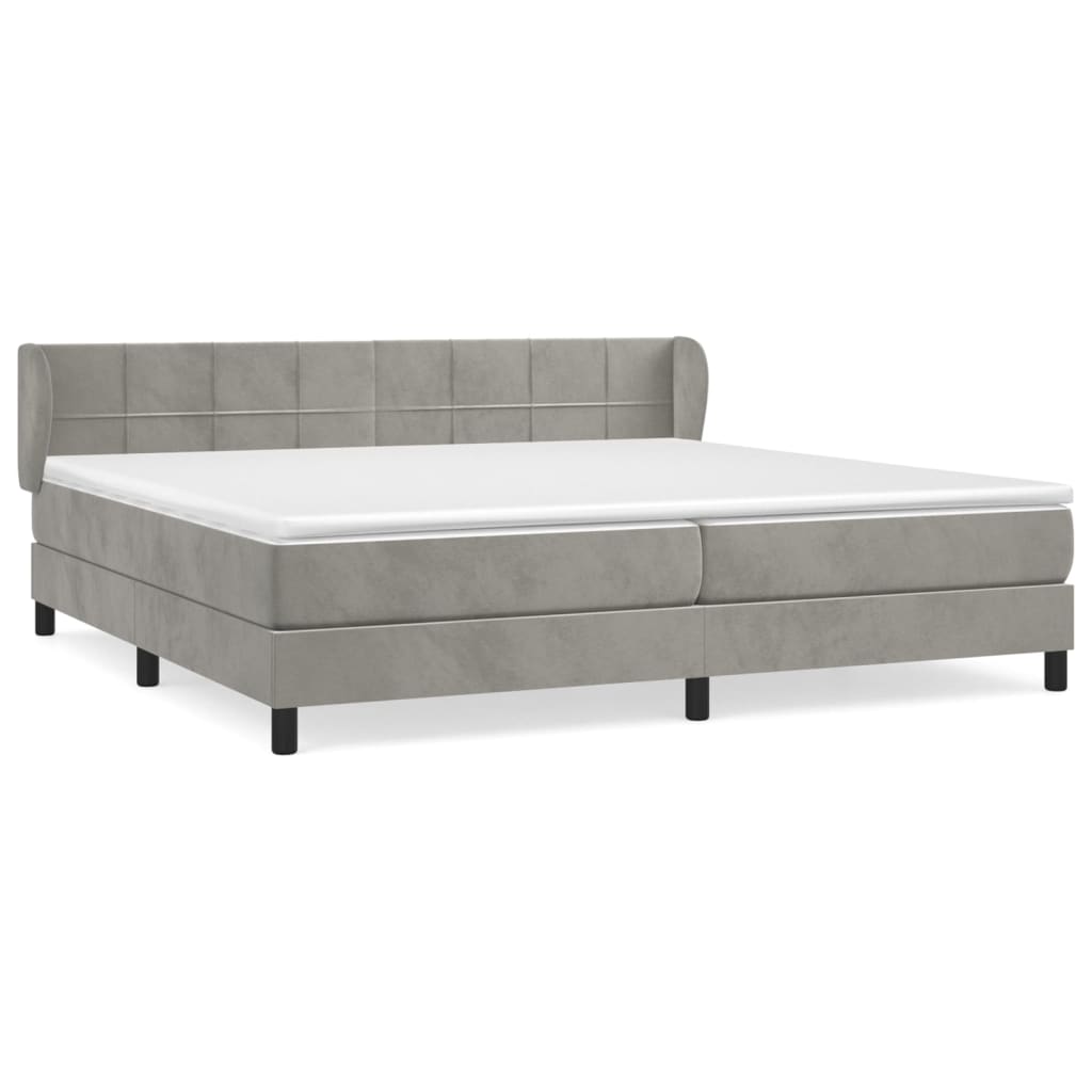 vidaXL Κρεβάτι Boxspring με Στρώμα Ανοιχτό Γκρι 200x200 εκ. Βελούδινο