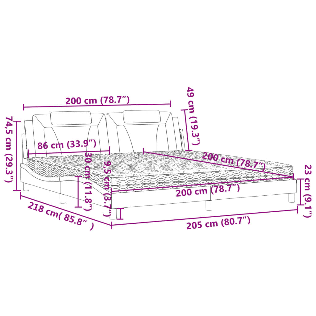 vidaXLΚρεβάτι με Στρώμα Λευκό/Μαύρο 200x200εκ.Συνθ. Δέρμα