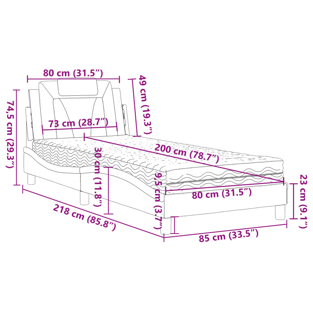 vidaXL Κρεβάτι με Στρώμα Λευκό 80 x 200 εκ. Συνθετικό Δέρμα