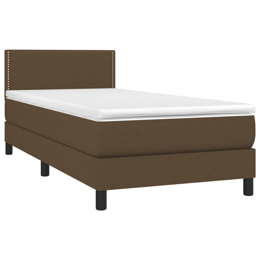 vidaXL Κρεβάτι Boxspring με Στρώμα & LED Σκ.Καφέ 100x200 εκ Υφασμάτινο